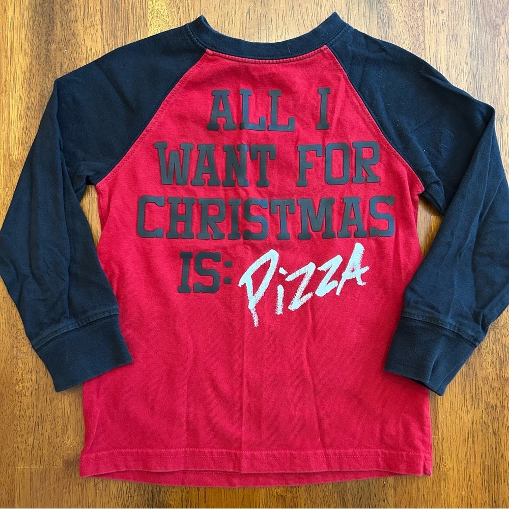 Gymboree “All I Want for Christmas Is Pizza” Raglan Tee | Boy Size 4 | Red/Black